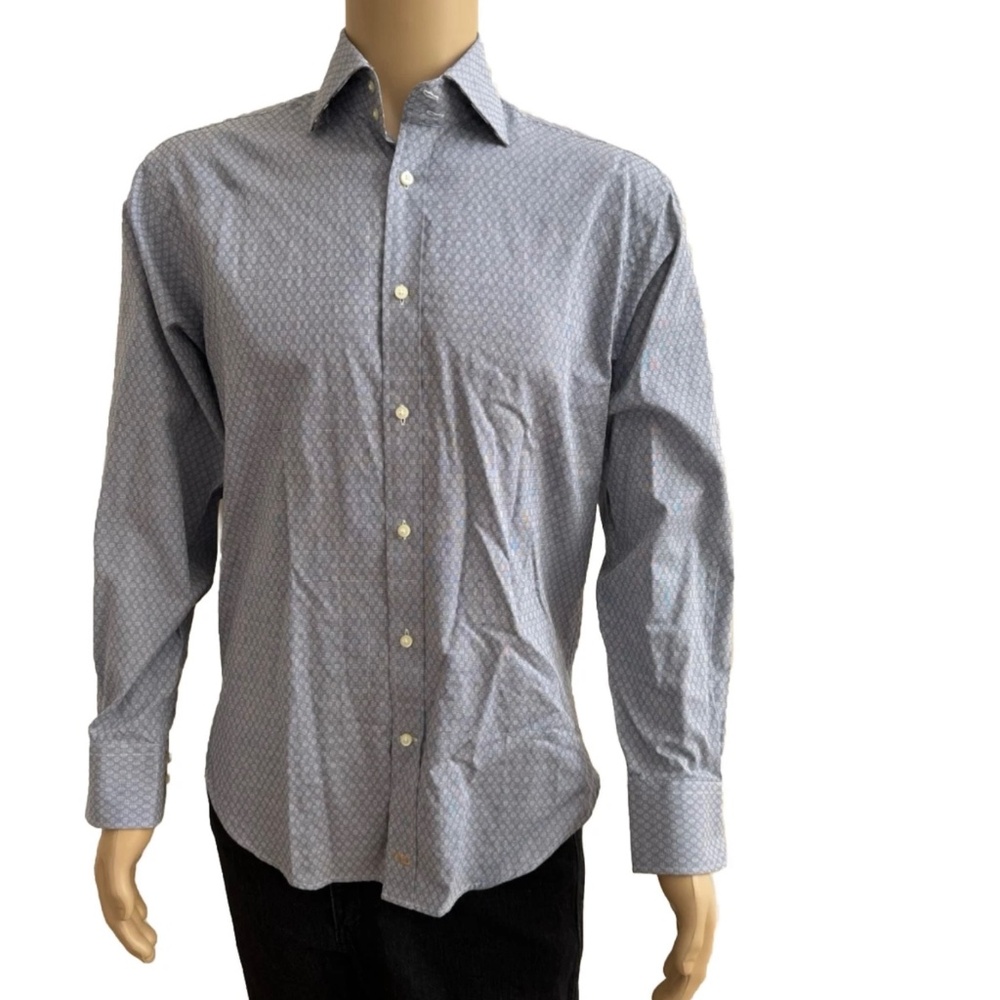 Thomas Dean Shirt Adult Small Blue Gray Geometric Button Up Men Small S